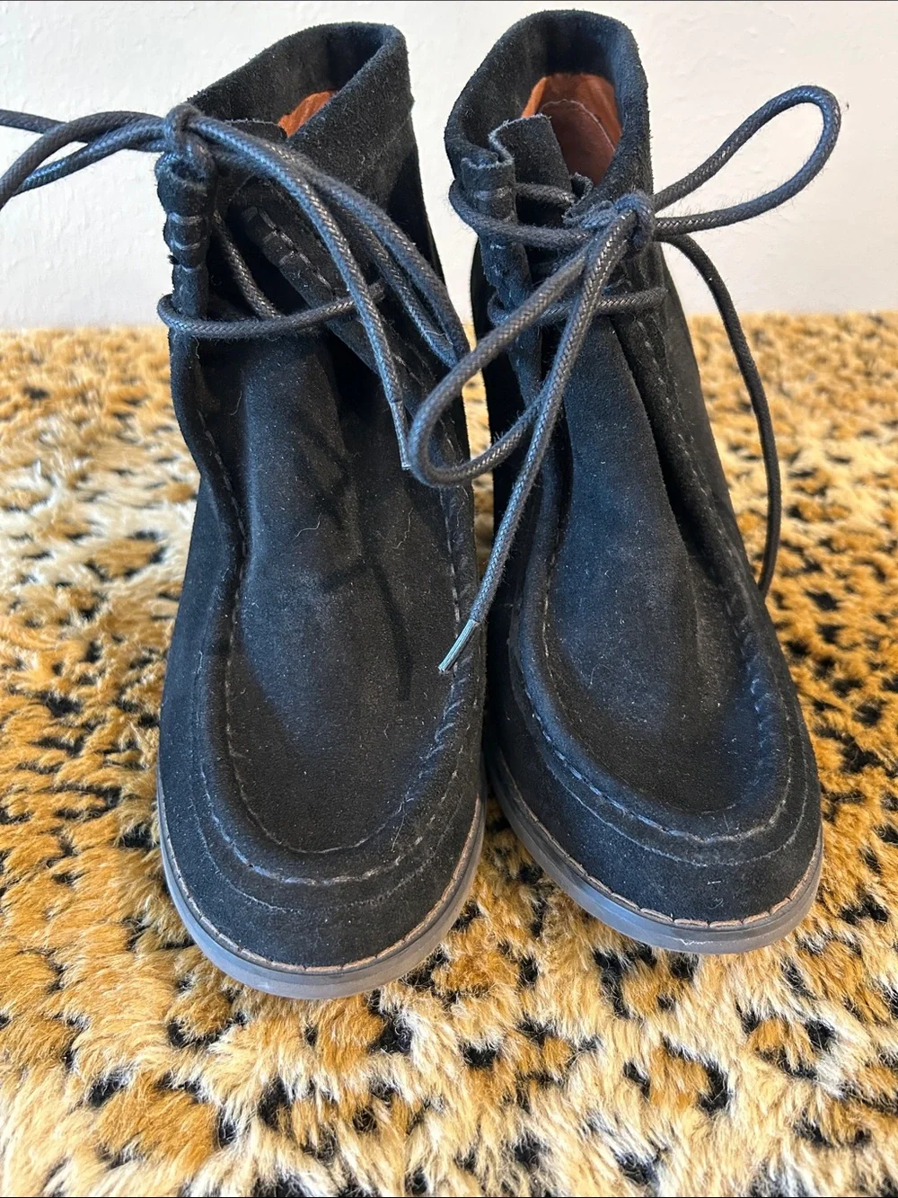Lucky Brand Black Suede Wedge Ankle Booties